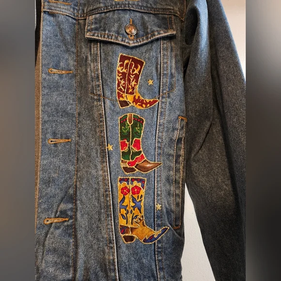 Logo Club Blue Denim Jacket with Colorful Boot Patchwork - Size XL - Picture 3 of 8